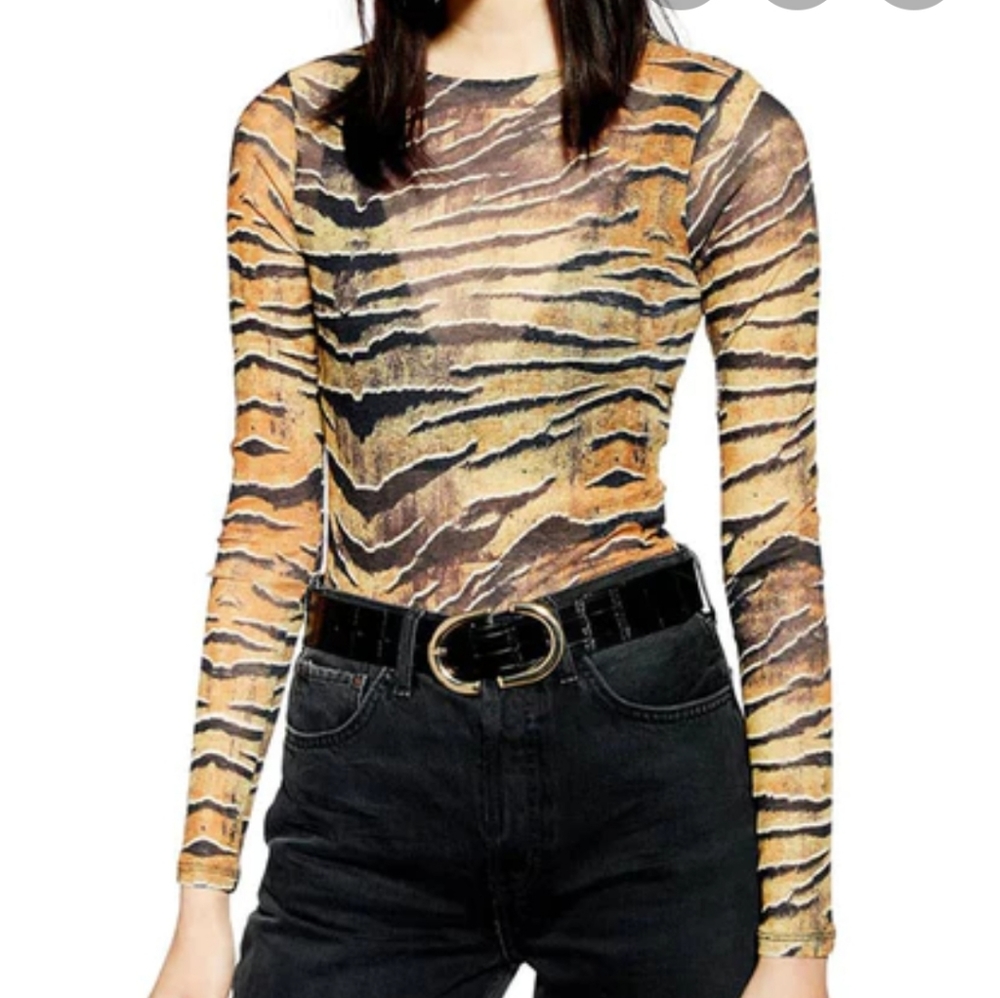 Sweet Lilac Tiger Print Sheer Top M NWT